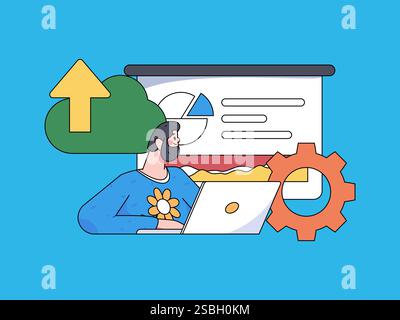 Business Collaboration Cloud Computing flache Vektorkonzepte Operation handgezeichnete Illustration Stock Vektor
