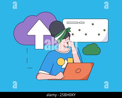 Business Collaboration Cloud Computing flache Vektorkonzepte Operation handgezeichnete Illustration Stock Vektor