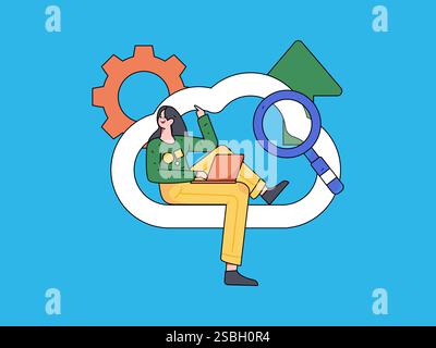 Business Collaboration Cloud Computing flache Vektorkonzepte Operation handgezeichnete Illustration Stock Vektor