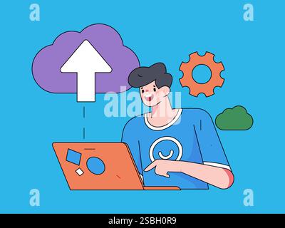 Business Collaboration Cloud Computing flache Vektorkonzepte Operation handgezeichnete Illustration Stock Vektor