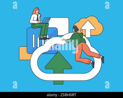 Business Collaboration Cloud Computing flache Vektorkonzepte Operation handgezeichnete Illustration Stock Vektor