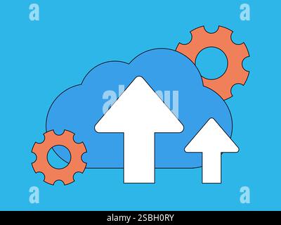 Business Collaboration Cloud Computing flache Vektorkonzepte Operation handgezeichnete Illustration Stock Vektor