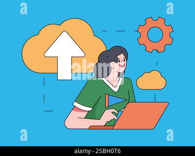 Business Collaboration Cloud Computing flache Vektorkonzepte Operation handgezeichnete Illustration Stock Vektor