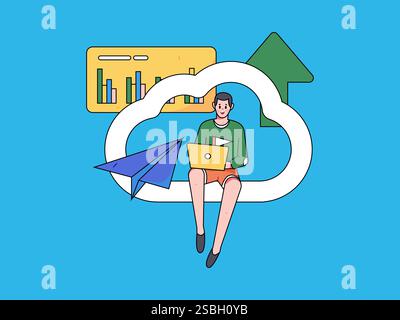 Business Collaboration Cloud Computing flache Vektorkonzepte Operation handgezeichnete Illustration Stock Vektor