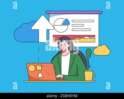 Business Collaboration Cloud Computing flache Vektorkonzepte Operation handgezeichnete Illustration Stock Vektor