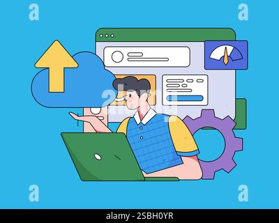 Business Collaboration Cloud Computing flache Vektorkonzepte Operation handgezeichnete Illustration Stock Vektor