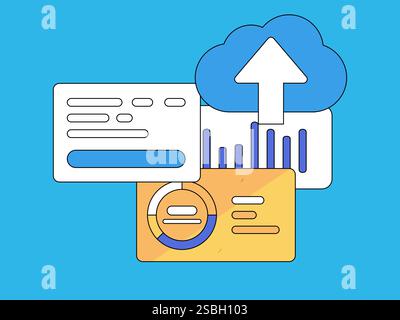 Business Collaboration Cloud Computing flache Vektorkonzepte Operation handgezeichnete Illustration Stock Vektor