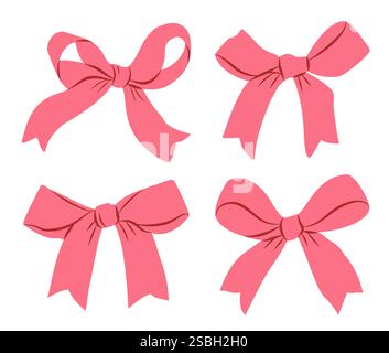 Rosa Hand gezeichneter Bogen Vektor Satz isoliert auf weißem Hintergrund. Weihnachtsgeburtstag Clip-Art-Sammlung Stock Vektor