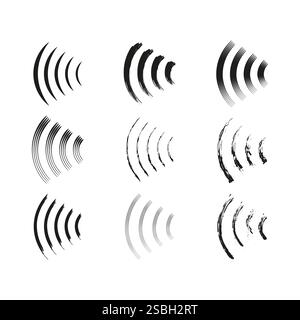 Symbol für Schallwellen. Abstraktes Audiosignal. Dynamisches Frequenzmuster. Vektorabbildung. Stock Vektor