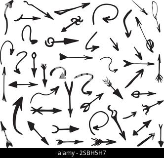Sammlung verschiedener handgezeichneter Pfeile in verschiedenen Stilen und Richtungen Stock Vektor