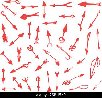 Sammlung handgezeichneter Roter Pfeile in verschiedenen künstlerischen Designs Stock Vektor