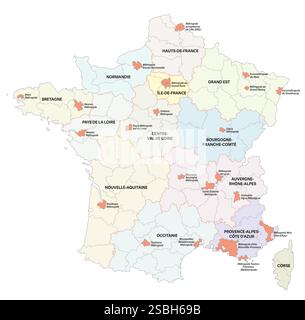 Vektorkarte der französischen Metropolen Stockfoto