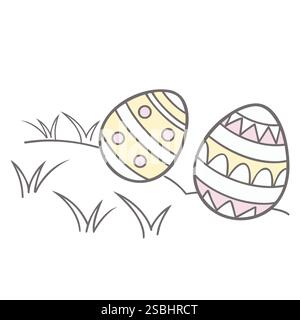 Happy Easter Poster mit Eiern. Set mit dekorierten Ostereiern in Pastellfarben, Wishing Happy Easter. Vektorabbildung Stock Vektor