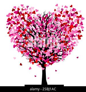 Liebe einen Baum mit einem Baum mit rosa Blättern in Herzform Stock Vektor