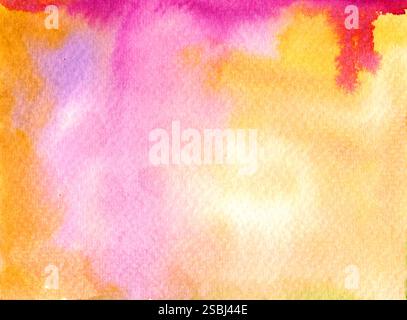 Warme Aquarelle mit leuchtenden Rosa-, Orange- und Gelbtönen, perfekt für lebendige und einladende künstlerische Hintergründe Stockfoto