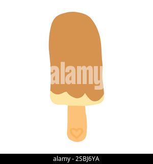 Einfache Illustration eines braunen und gelben Stiels auf einem Stock mit einem kleinen Herzdetail am Griff. Perfekt für Sommerthemen und Desserts Stock Vektor