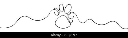 Kontinuierliche Linienzeichnung des Fußabdrucks der Tiere. Eine Linienzeichnung eines Tierfußabdrucks. Vektorabbildung. Stock Vektor