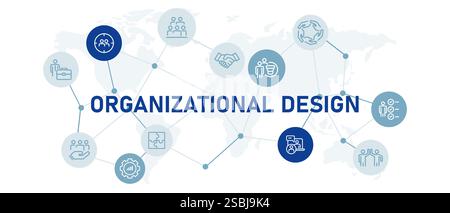 Organisation Design Arbeitsentwicklung Teamarbeit Strategie Personenverbindung Tätigkeit Netzwerkhierarchie Beziehung Geschäftsstruktur Gliederung Stock Vektor