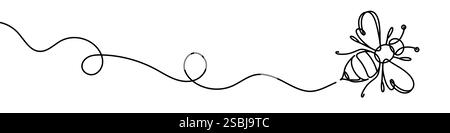 Eine durchgehende Darstellung einer Biene, isoliert auf weißem Hintergrund. Linienkunst der Biene Stock Vektor