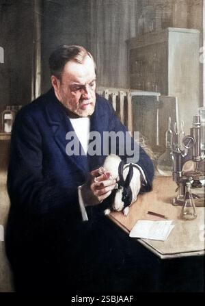 Louis Pasteur (* 27. Dezember 1822 bis 28. September 1895) war ein französischer Chemiker und Bakteriologe, der den Pasteurisierungsprozess entwickelte und Impfstoffe gegen Tollwut und Milzbrand schuf. Kein Künstler angerechnet, undatiert. Farbig. Stockfoto