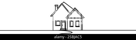 Eine durchgehende Darstellung eines Hauses, isoliert auf weißem Hintergrund. Linienkunst eines Hauses Stock Vektor