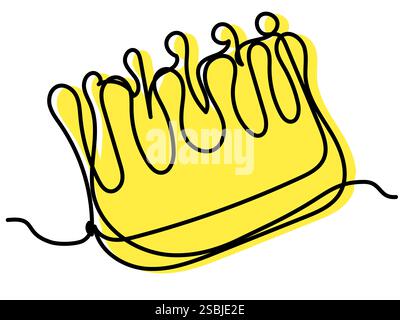 Kritzelkrone in einer Linie mit gelber Silhouette auf weißem Hintergrund. Stock Vektor
