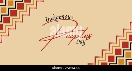 Feierliches Banner zum Tag der Happy Indigenous Peoples in brauner Vorlage. Stockfoto
