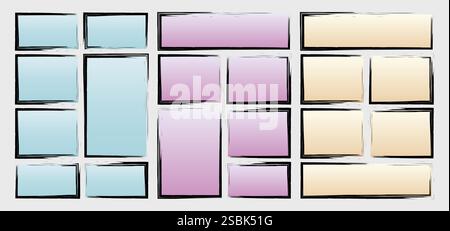 Legen Sie eine Storyboard-Layoutvorlage fest, um schnell den Comic-Stil zu erstellen. Das A4-Format ist für den Ausdruck geeignet. Vektor-isolierte Grunge-Banner Stock Vektor