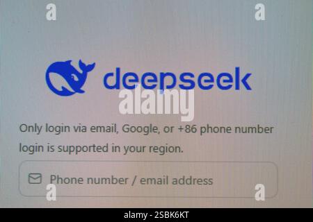 Screenshot der Anmeldeseite des AI-Assistenten DeepSeek Stockfoto