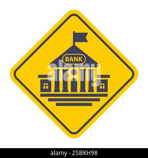 Icon Building Bank auf gelbem Schild. bankunterschrift. Stock Vektor