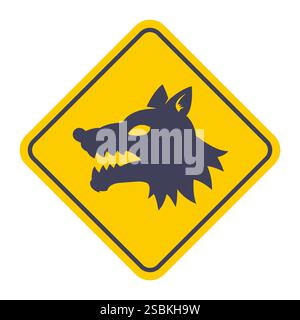 wolfskopf-Symbol auf gelbem Hintergrund. Hüten Sie sich vor bösem Hund. Stock Vektor