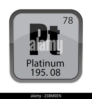 Platin-PT-Symbol Nummer 78 achtundsiebzig. Massen-195,08-Daten. Vektorchemisches Element. Stock Vektor