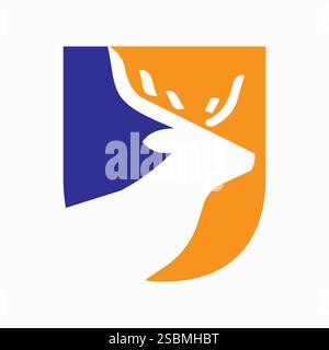 Initial Letter U Deer Logo Konzept mit minimalem Hirschkopf Symbol Vektorvorlage Stock Vektor