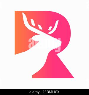 Initial Letter R Deer Logo Konzept mit minimalem Hirschkopf Symbol Vektor Vorlage Stock Vektor