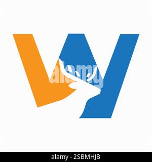 Initial Letter W Deer Logo Konzept mit minimaler Deer Head Symbol Vektor Vorlage Stock Vektor