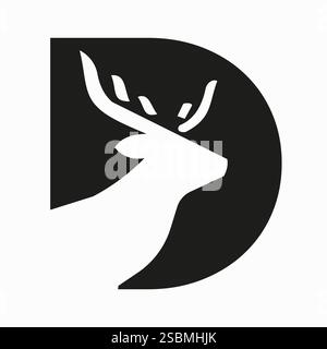 Initial Letter D Deer Logo Konzept mit minimalem Hirschkopf Symbol Vektor Vorlage Stock Vektor