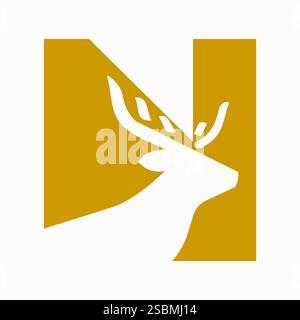 Initial Letter N Deer Logo Konzept mit minimalem Hirschkopf Symbol Vektor Vorlage Stock Vektor