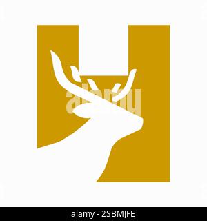 Initial Letter H Deer Logo Konzept mit minimaler Deer Head Symbol Vector Template Stock Vektor