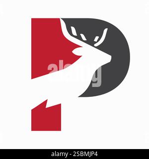 Initial Letter P Deer Logo Konzept mit minimalem Hirschkopf Symbol Vektorvorlage Stock Vektor