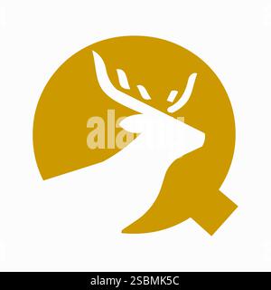 Initial Letter Q Deer Logo Konzept mit minimaler Deer Head Symbol Vector Template Stock Vektor