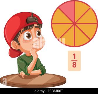 Junge, der an Fraktionen und Tortendiagramme denkt Stock Vektor