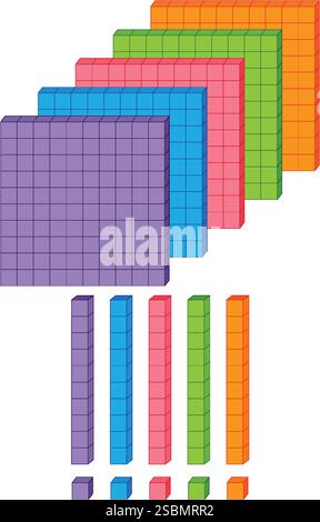 Lebendige Blöcke, die mathematische Brüche und Konzepte darstellen Stock Vektor
