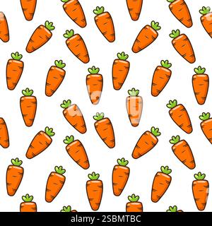 Nahtloses Muster mit süßen Karotten auf weißem Hintergrund. Druck, Tapeten, Verpackungspapier Design, Textilien, Notizbücher, Notizblöcke, Geschirr und andere Stock Vektor