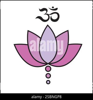 Stilisierte Vektor-Illustration einer rosa Lotusblume mit OM-Symbol. Yoga, Logo des Meditationszentrums Stock Vektor