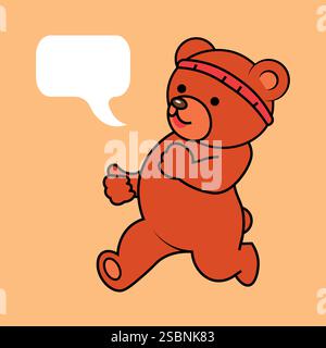 Cartoon Kawaii Bär Joggen, Sprechblase, Vektor-Illustration Stock Vektor