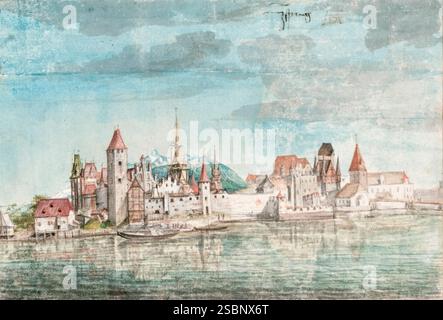 Albrecht Durer, Innsbruck aus dem Norden, Landschaftsmalerei aus dem 15. Jahrhundert in Aquarell, um 1495 Stockfoto