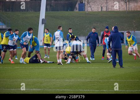 Marcoussis, Frankreich. Februar 2025. Nach seinem Sieg gegen Wales im Stade de France nimmt der XV Frankreich sein Training im CNR (National Rugby Center) in Marcoussis für das nächste Spiel gegen den XV der Rose in England am Samstag, den 8. Februar, wieder auf. Marcoussis, Frankreich am 3. Februar 2025. Foto: Jean Pierre Nguyen Van Hai Barbier/ABACAPRESS. COM Credit: Abaca Press/Alamy Live News Stockfoto
