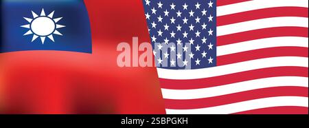 Banner mit wehenden Flaggen von Taiwan und den USA, Vektorillustration Stock Vektor