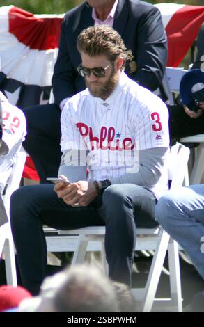 Phillies Right Fielder Bryce Harper nahm an der Special Announcement Teil, dass das Major League Baseball All Star Game 2026 am 16. April 2019 im Citizen's Bank Park in Philadelphia ausgetragen wird Stockfoto