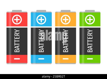 Ein Set mit vier bunten Batterien. Vektorabbildung Stock Vektor